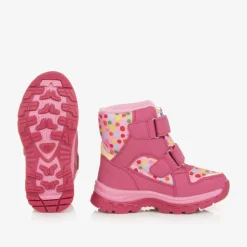 Girls Pink Polka Dot Print Snow Boots
