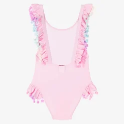 Girls Pink Pom-Pom Swimsuit