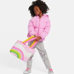 Girls Pink Puffer Rainbow Jacket