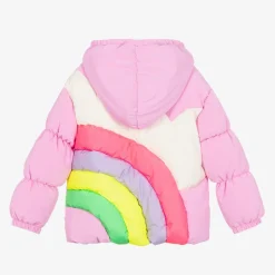 Girls Pink Puffer Rainbow Jacket