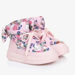 Girls Pink Quilted Flower Boots