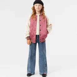 Girls Pink Quilted Satin Bomber Jacket