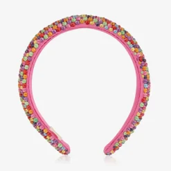 Girls Pink Rainbow Bead Hairband