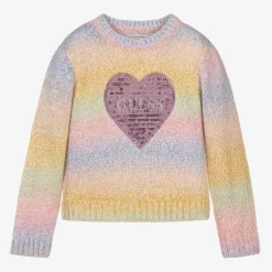 Girls Pink Rainbow Stripe Sweater