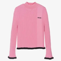 Girls Pink Ribbed Turtleneck Sweater