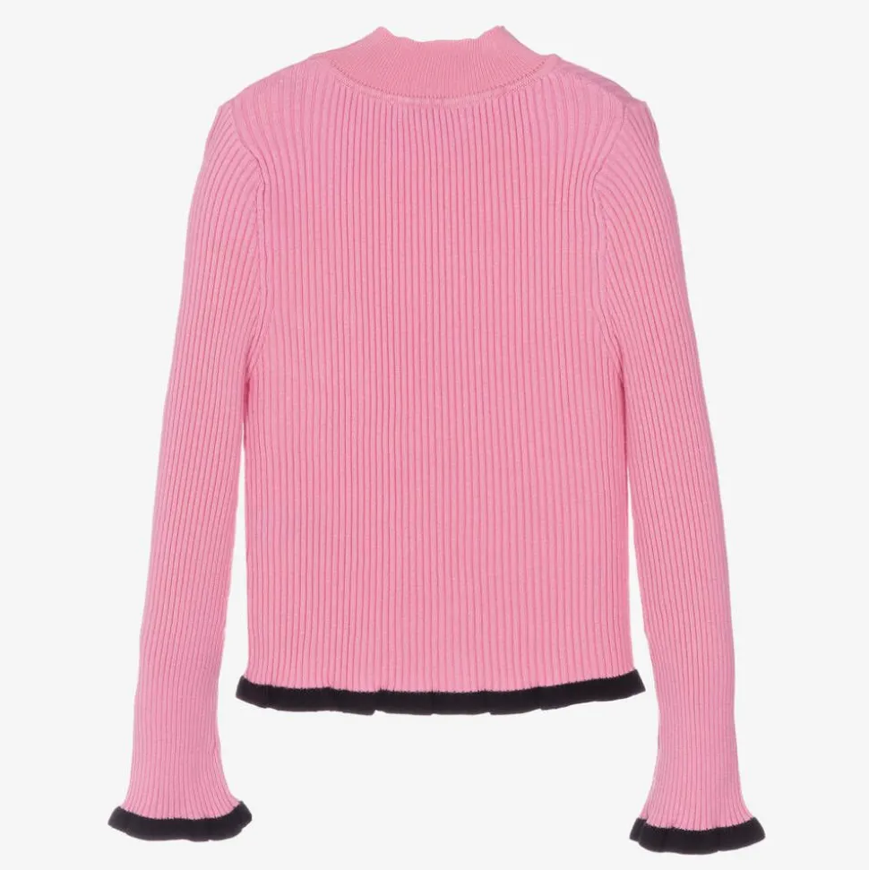 Girls Pink Ribbed Turtleneck Sweater
