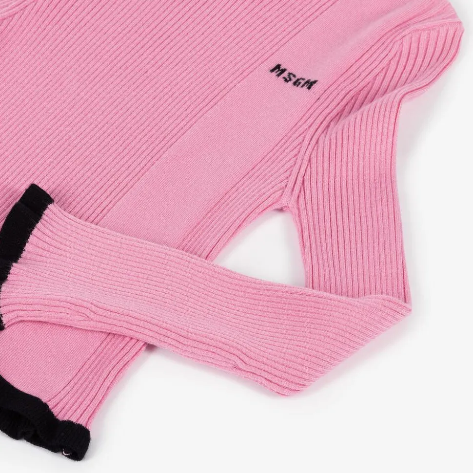 Girls Pink Ribbed Turtleneck Sweater