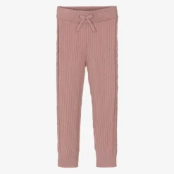 Girls Pink Ribbed Viscose Leggings