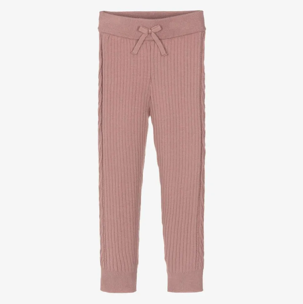 Girls Pink Ribbed Viscose Leggings
