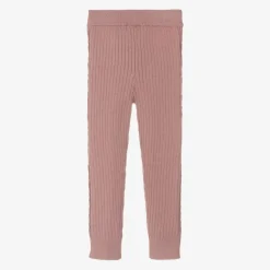 Girls Pink Ribbed Viscose Leggings