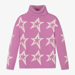 Girls Pink Roll Neck Star Sweater