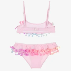 Girls Pink Ruffle & Pom-Pom Bikini