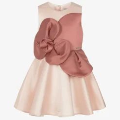 Girls Pink Satin Flower Dress