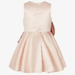 Girls Pink Satin Flower Dress