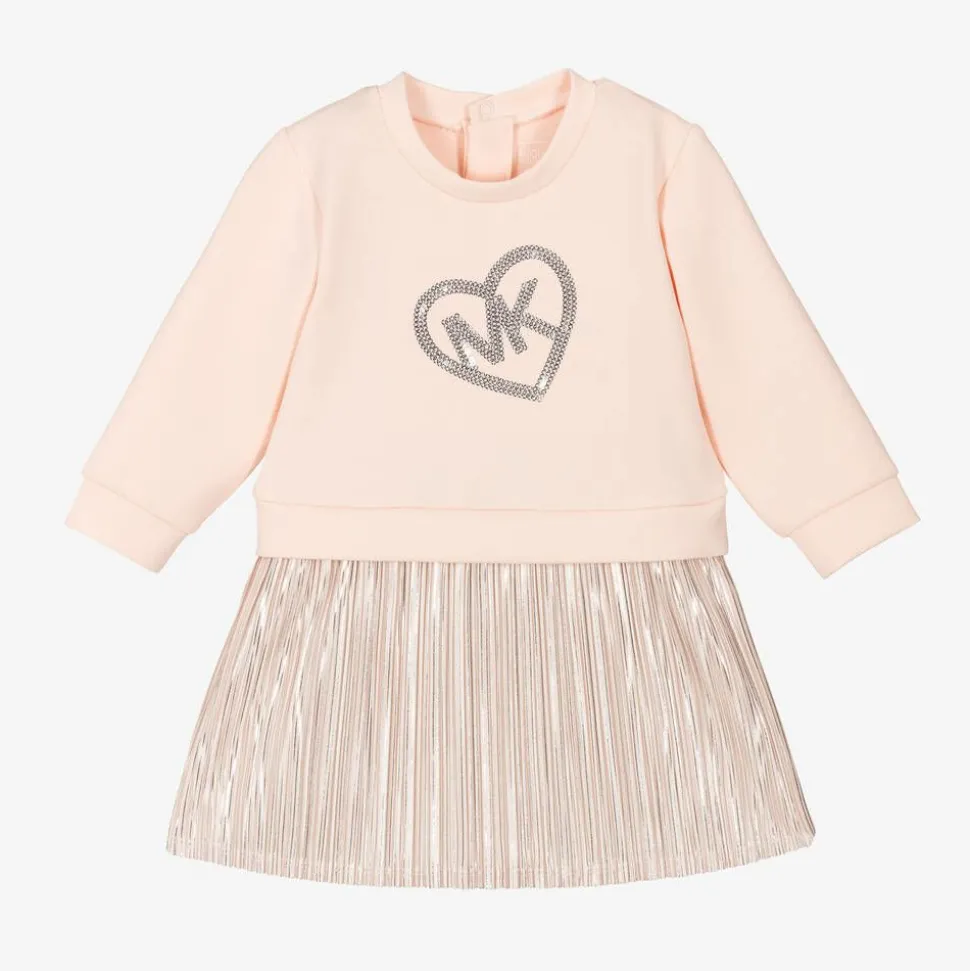 Girls Pink Sequin Logo Jersey Dress