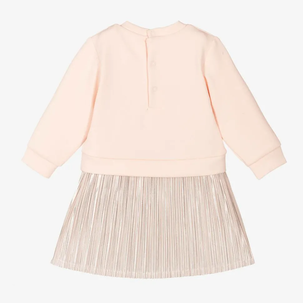 Girls Pink Sequin Logo Jersey Dress