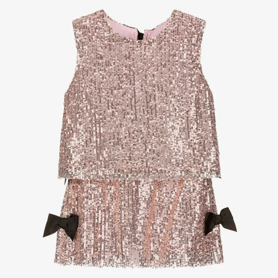 Girls Pink Sequin Skirt Set