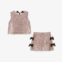 Girls Pink Sequin Skirt Set