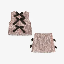 Girls Pink Sequin Skirt Set