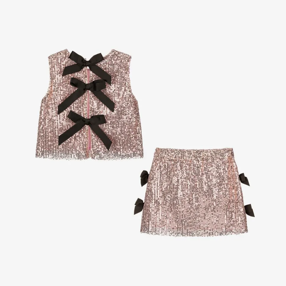 Girls Pink Sequin Skirt Set