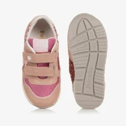 Girls Pink Sequinned Leather Trainers