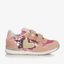 Girls Pink Sequinned Leather Trainers