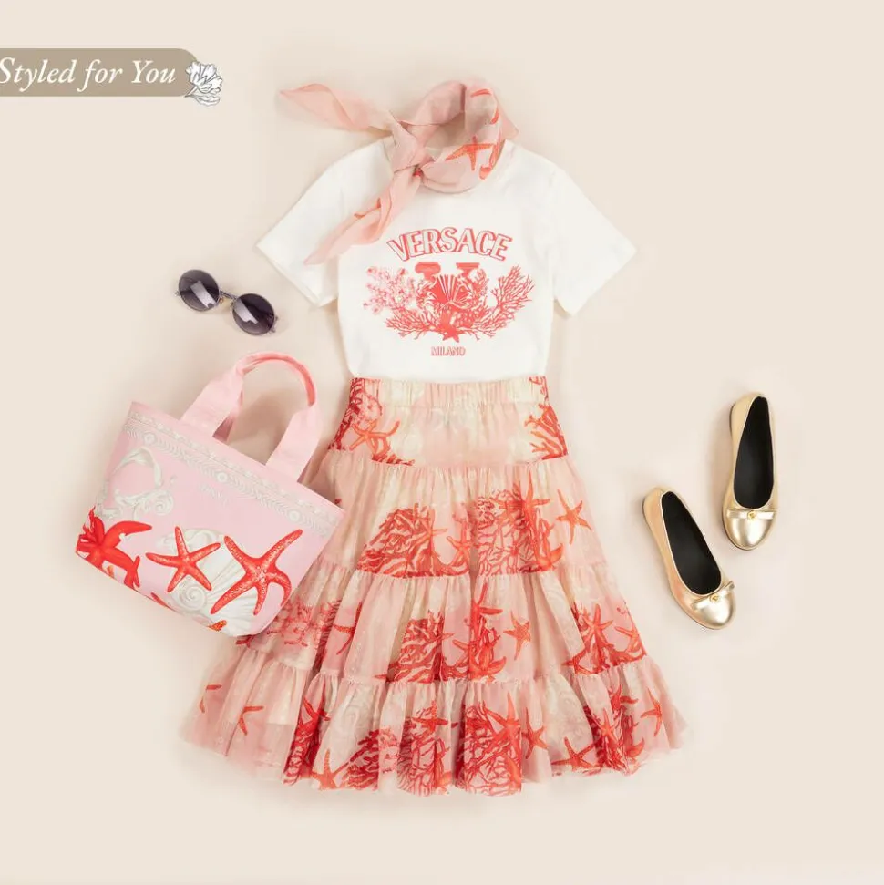 Girls Pink Silk Barocco Sea Kids Foulard