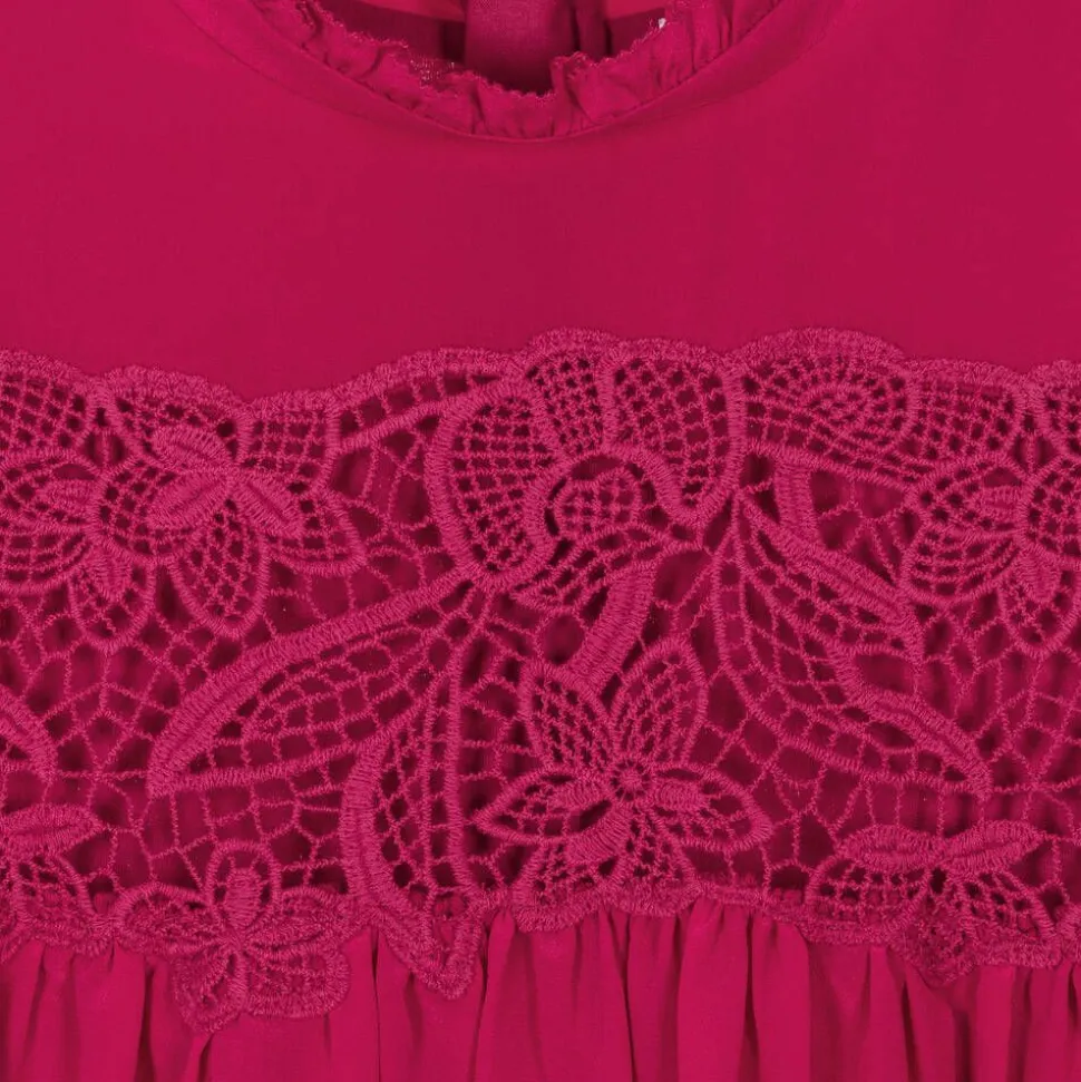 Girls Pink Silk Guipure Lace Dress