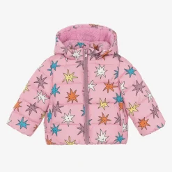 Girls Pink Star Print Puffer Jacket