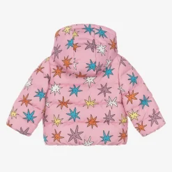 Girls Pink Star Print Puffer Jacket