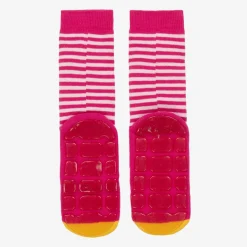 Girls Pink Striped Duck Slipper Socks