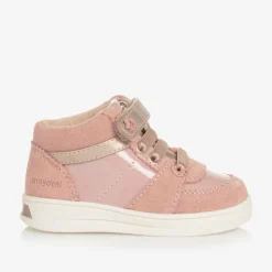 Girls Pink Suede Leather High-Top Trainers