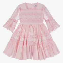 Girls Pink Tulle & Lace Dress