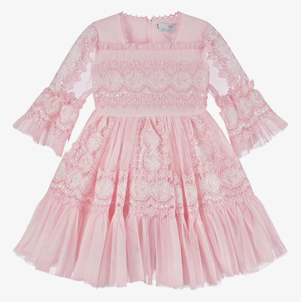 Girls Pink Tulle & Lace Dress