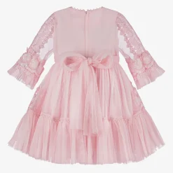 Girls Pink Tulle & Lace Dress
