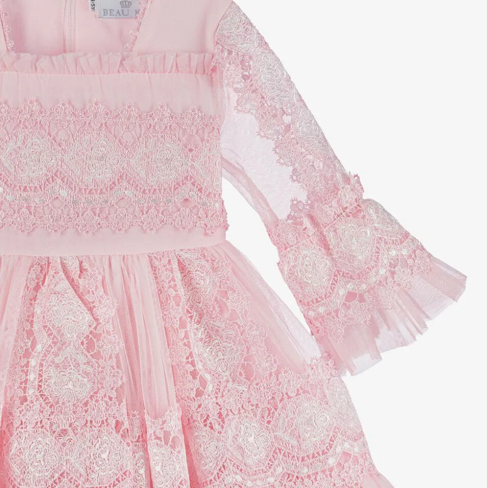 Girls Pink Tulle & Lace Dress