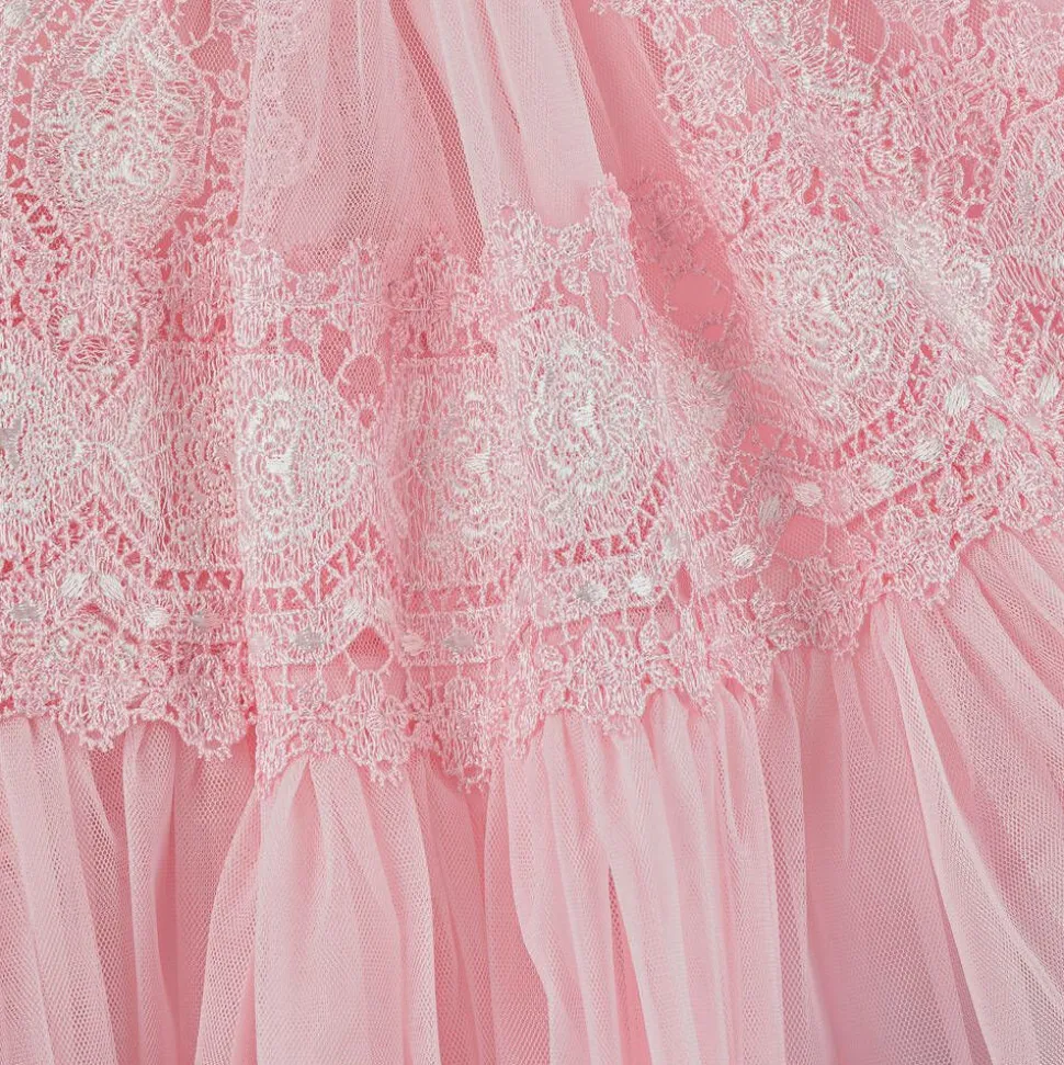 Girls Pink Tulle & Lace Dress