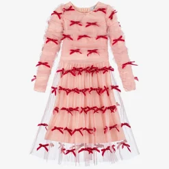 Girls Pink Tulle & Velvet Bow Dress