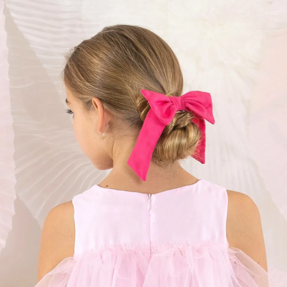 Girls Pink Tulle Bow Hair Scrunchie (14cm)