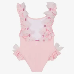 Girls Pink Tulle Bow Swimsuit
