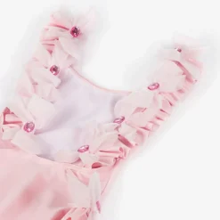 Girls Pink Tulle Bow Swimsuit