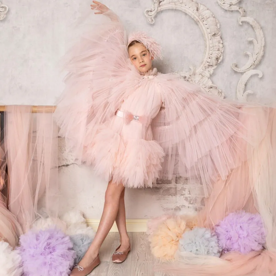 Girls Pink Tulle Cape