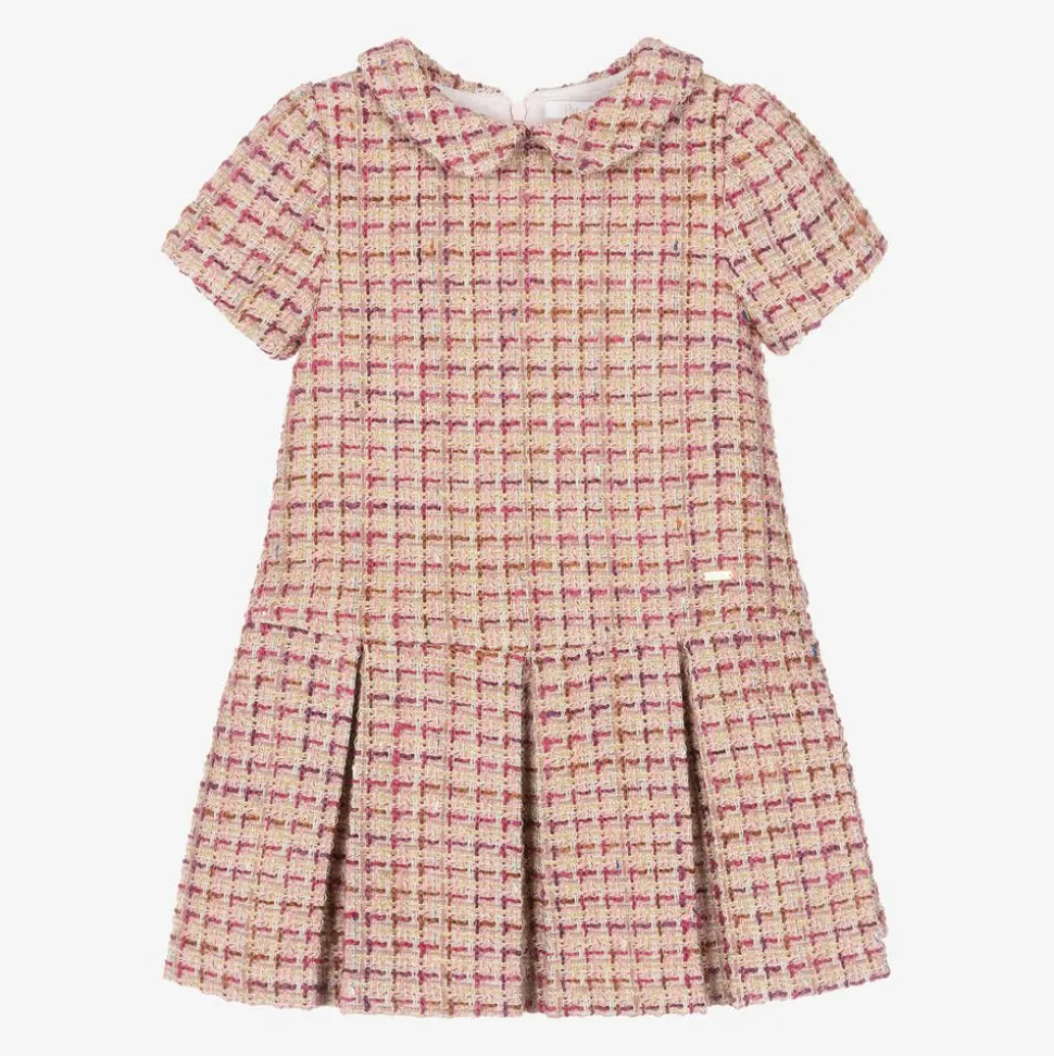 Girls Pink Tweed Dress