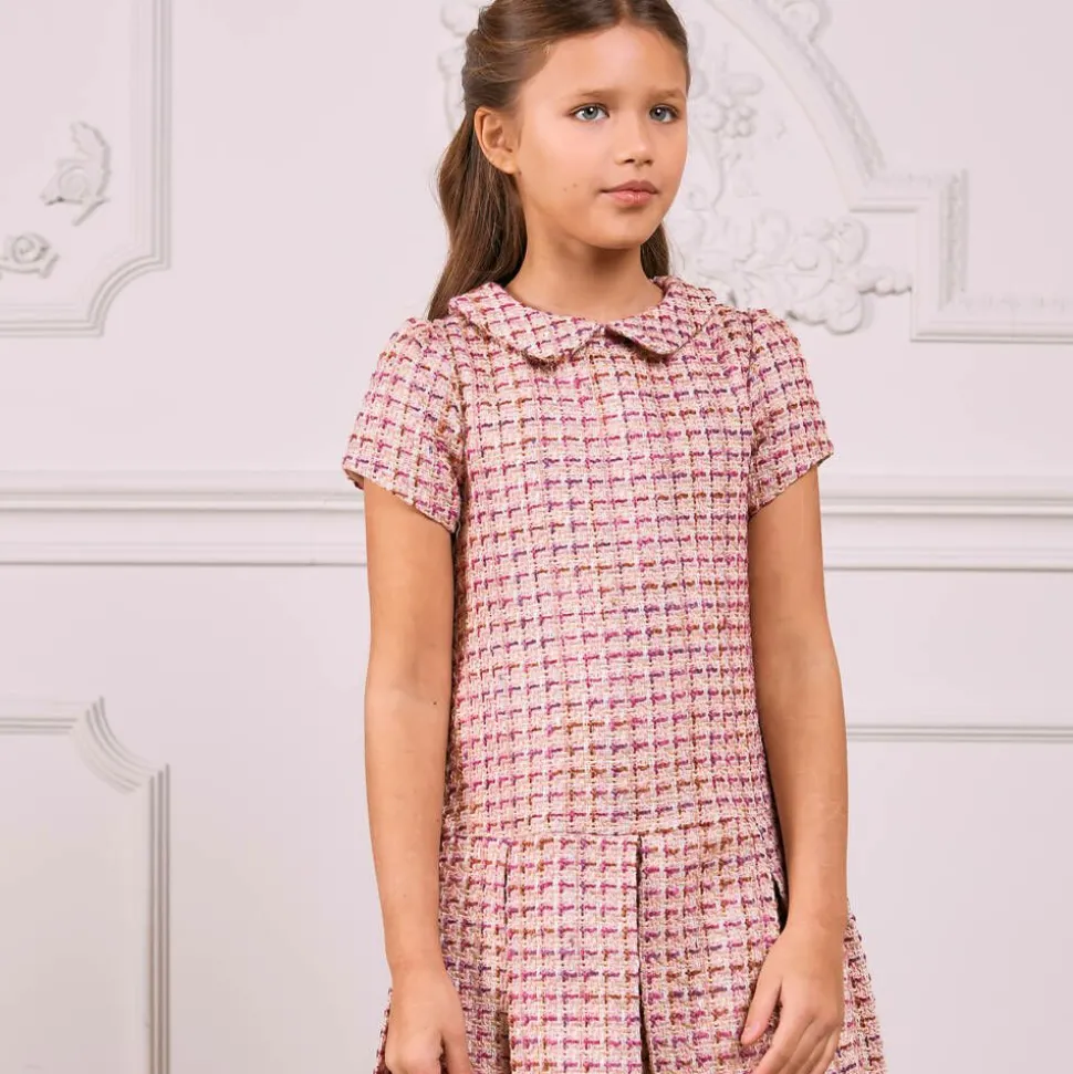 Girls Pink Tweed Dress