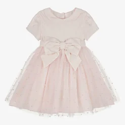 Girls Pink Twill & Tulle Pearl Bead Dress
