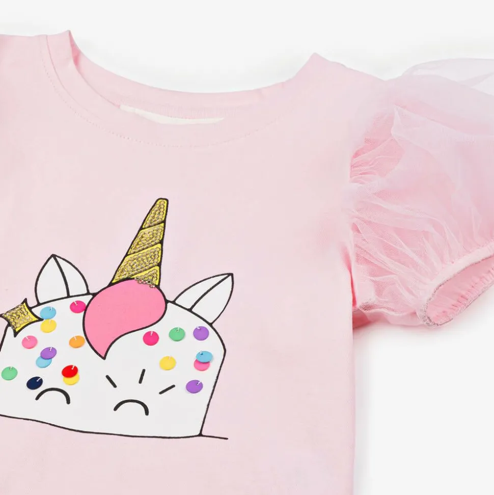 Girls Pink Unicorn Cake T-Shirt
