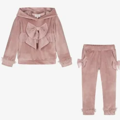 Girls Pink Velour & Tulle Bow Tracksuit