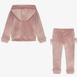 Girls Pink Velour & Tulle Bow Tracksuit