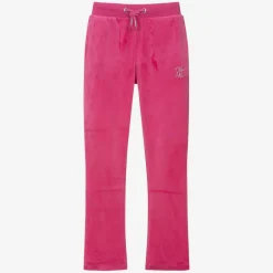 Girls Pink Velour Flared Joggers