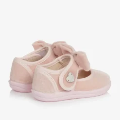 Girls Pink Velvet Bow Shoes
